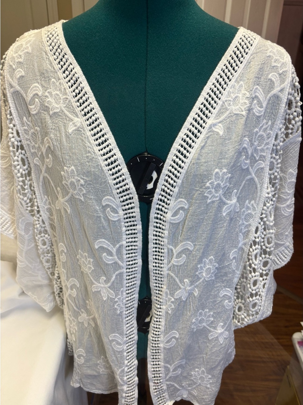 Vince Camuto Cream Embroidered Crochet-Trim Top • Cover up • New without tags.